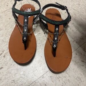 Nais Black and Green Beaded Sandals